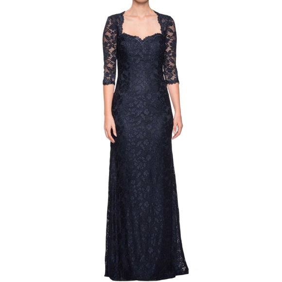 La Femme Dresses & Skirts - NWT LA FEMME Lace Trumpet Gown Navy Size 12